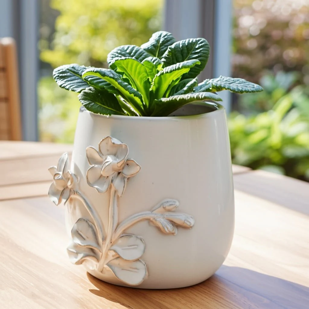 7" Flower Applique Planter, Ivory - Image 6