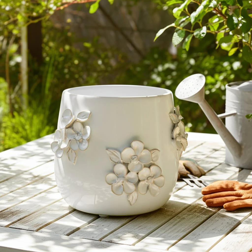 7" Flower Bunches Applique Planter, Ivory - Image 11