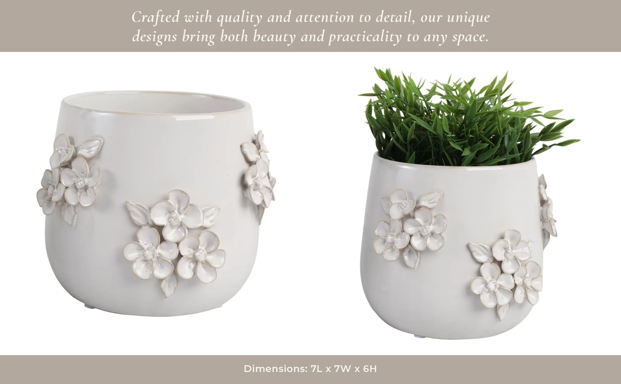 7" Flower Bunches Applique Planter, Ivory - Image 12
