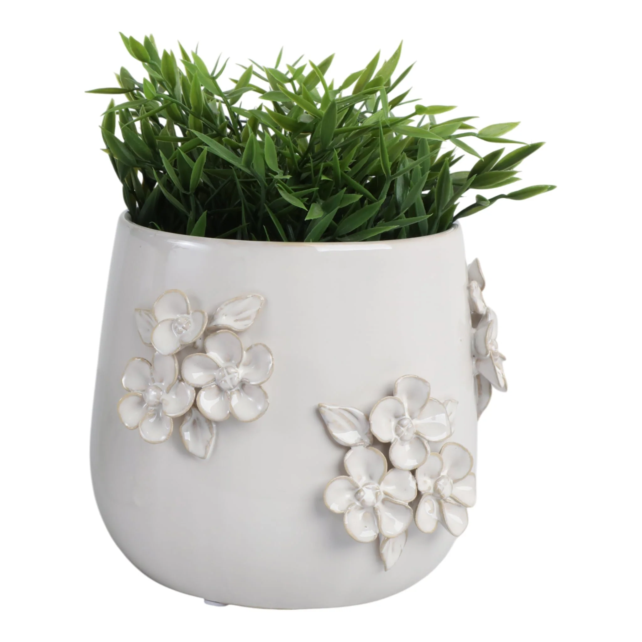 7" Flower Bunches Applique Planter, Ivory - Image 2