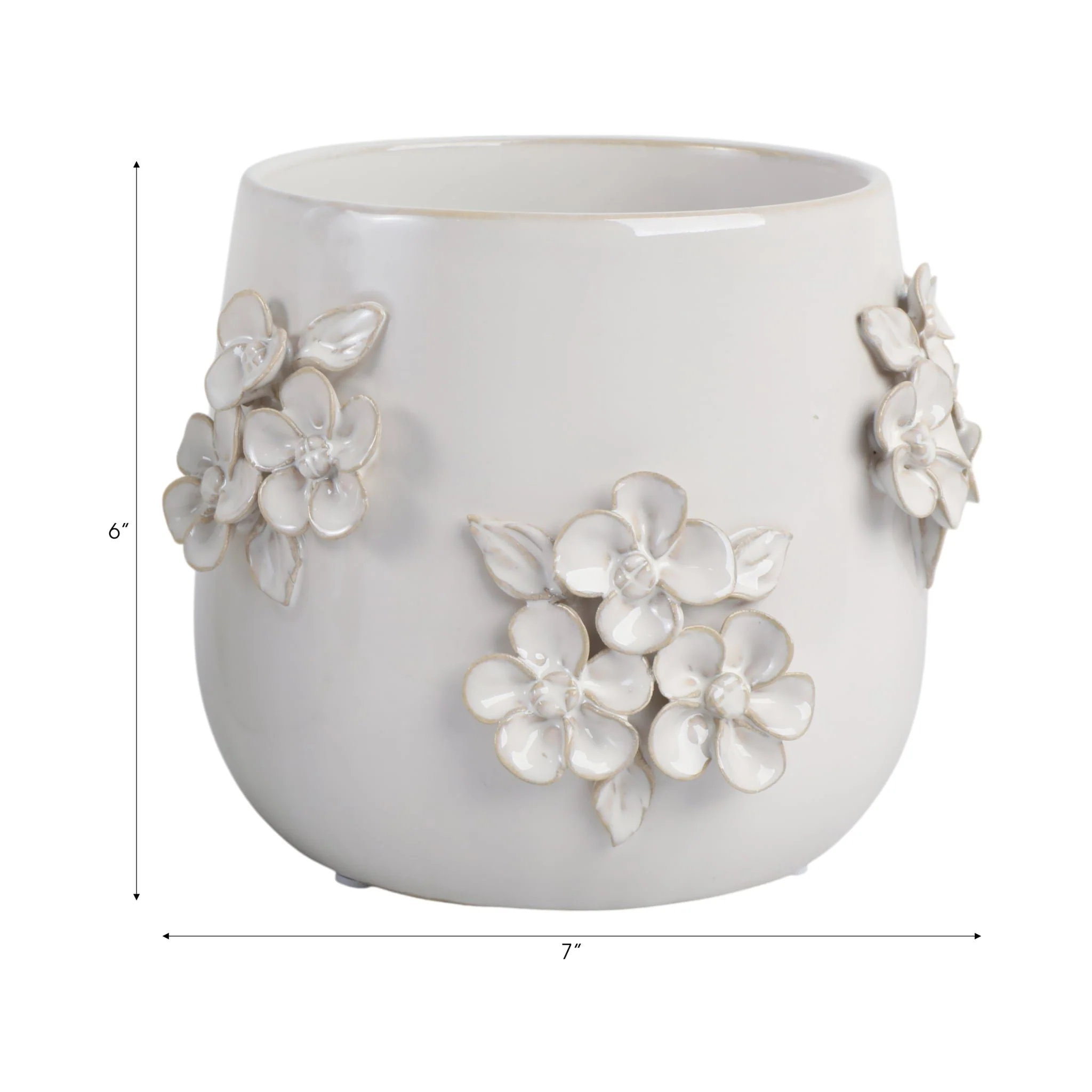 7" Flower Bunches Applique Planter, Ivory - Image 8