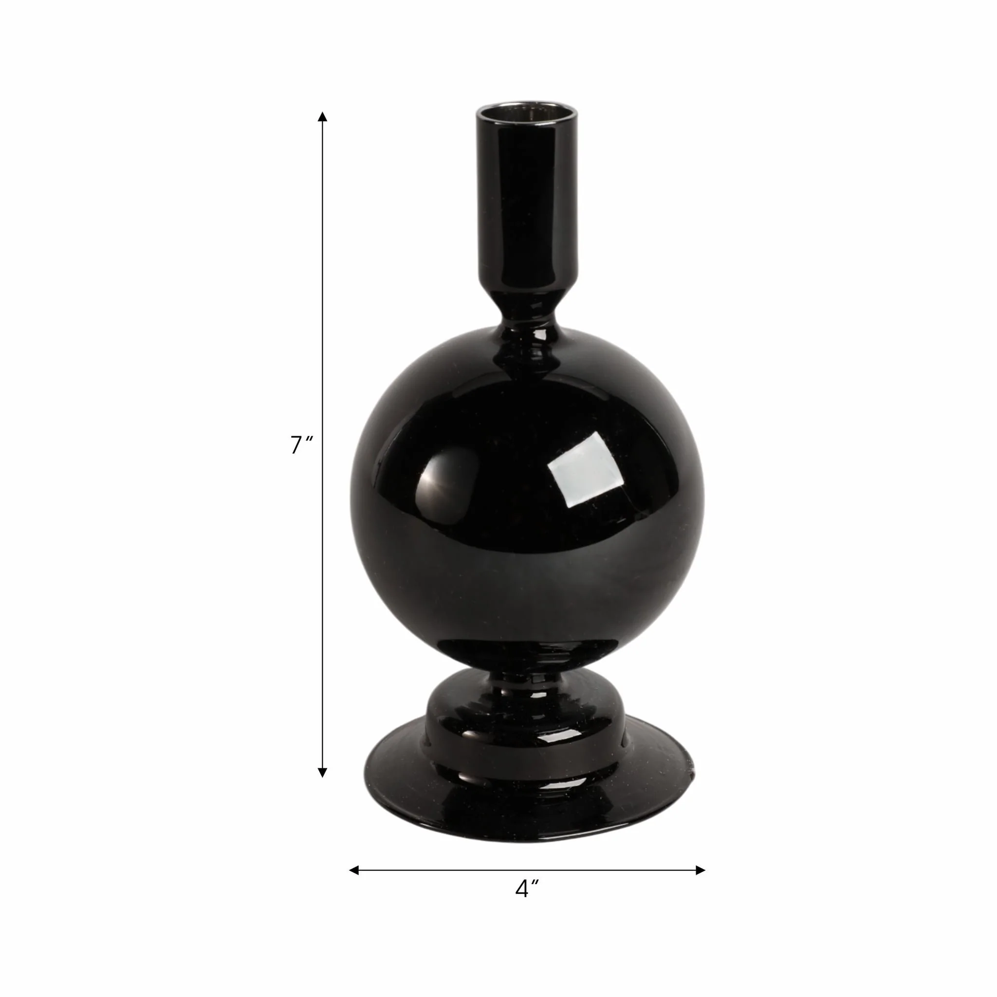 7" Glass Bubble Taper Candle Holder, Black - Image 2