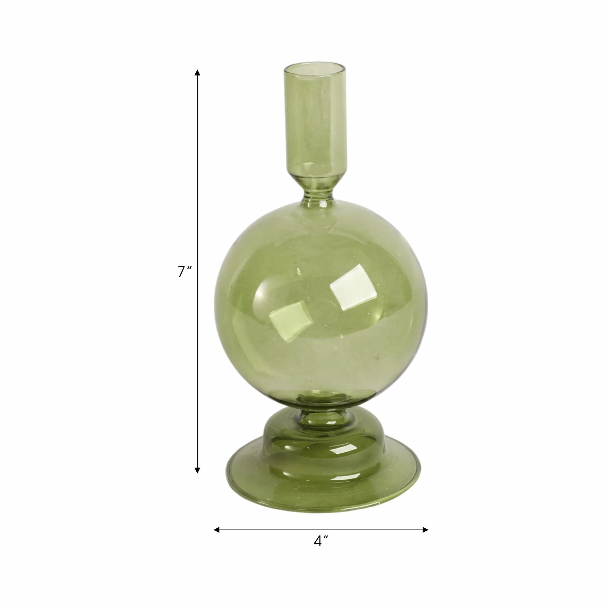7" Glass Bubble Taper Candle Holder, Olive - Image 2