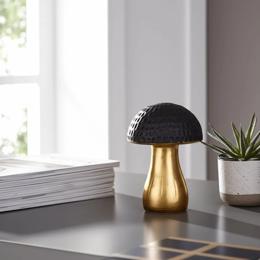 7" Hammered Top Mushroom, Black/gold - Image 10