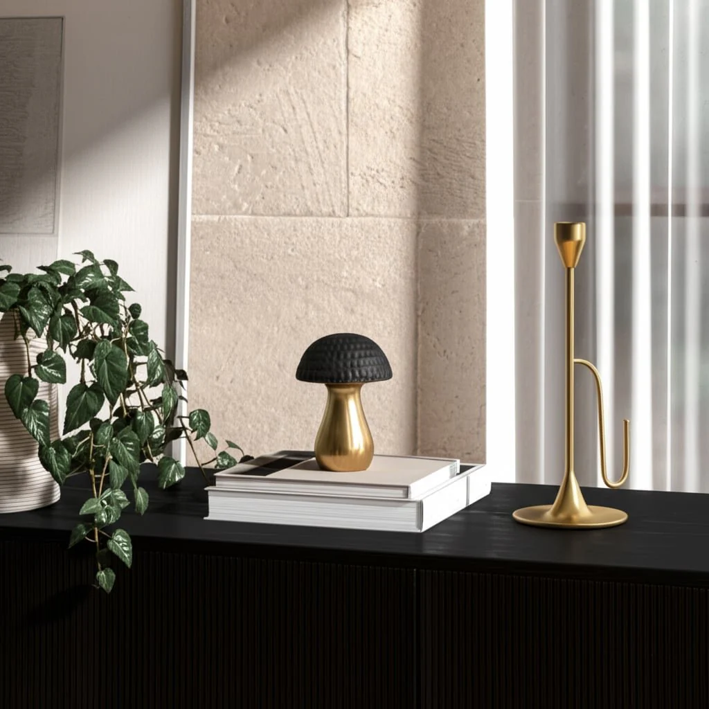 7" Hammered Top Mushroom, Black/gold - Image 9