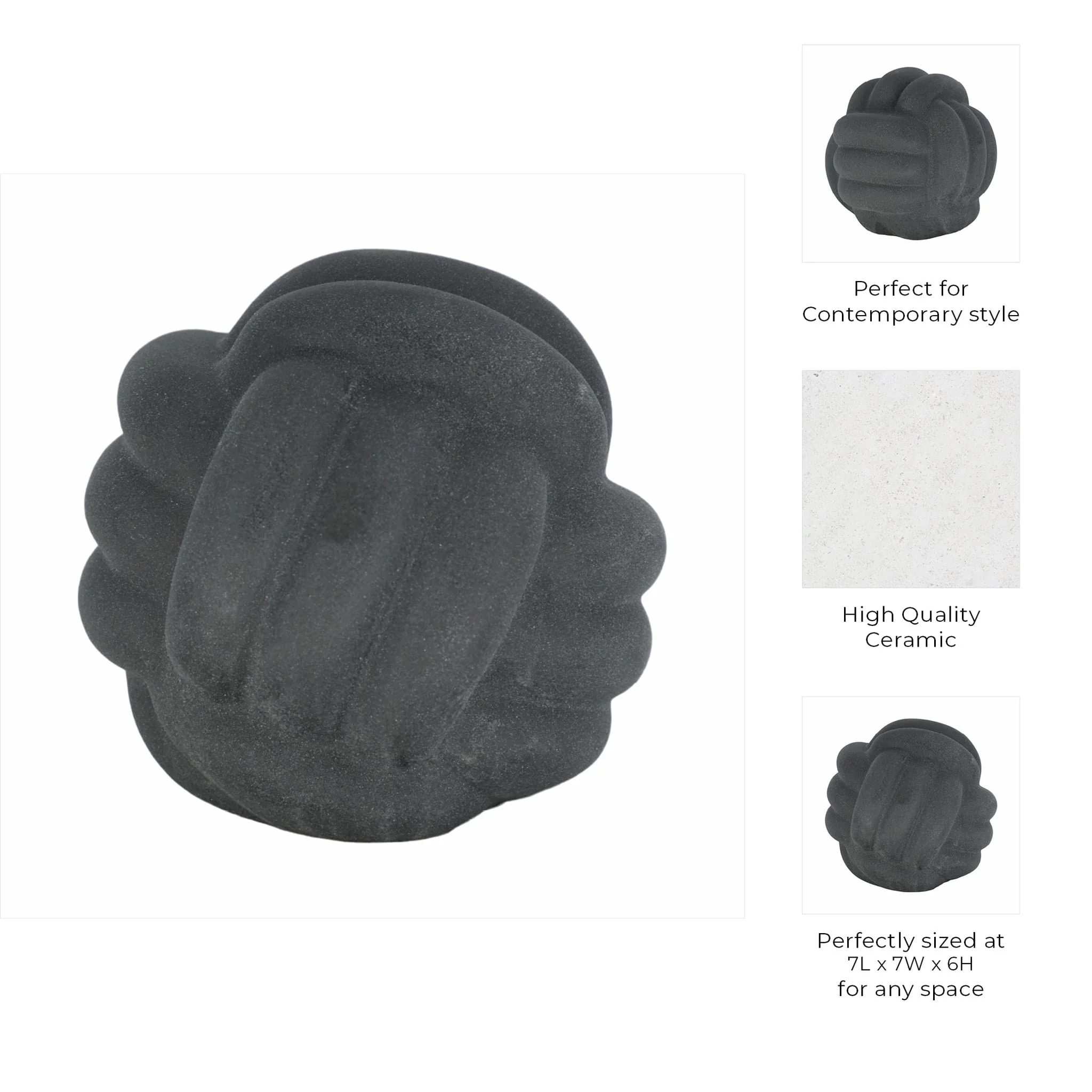 7" Knot Orb Rough Texture, Black - Image 8