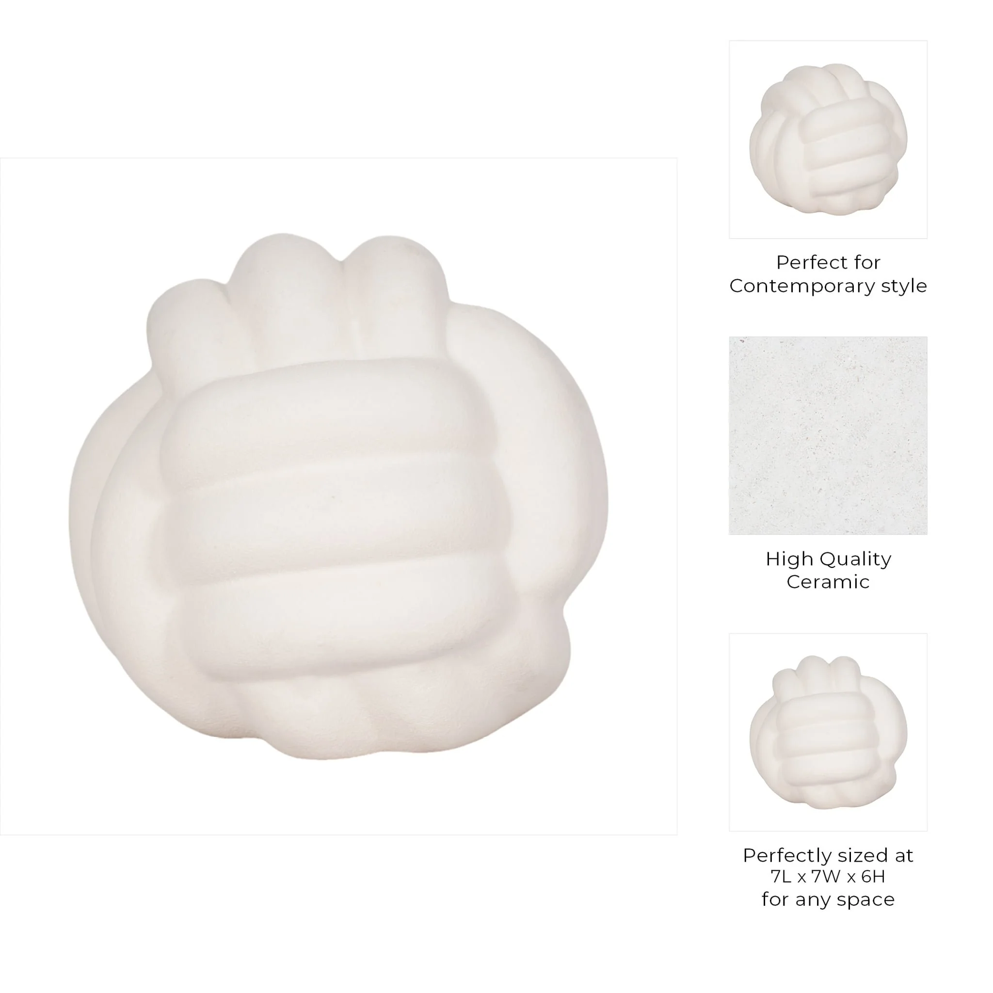 7" Knot Orb Rough Texture, White - Image 8