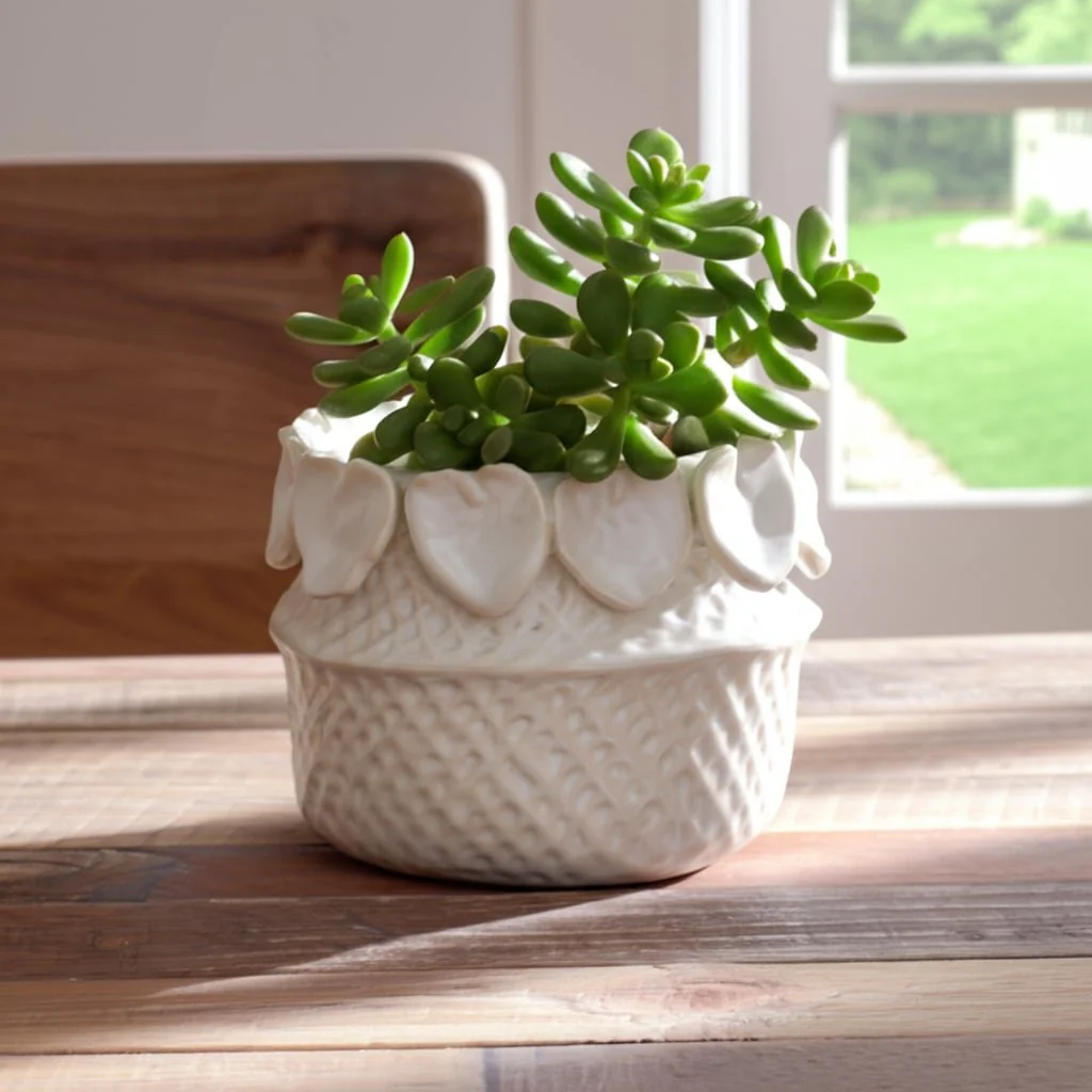 7" Leaf Applique Woven Planter, Cream - Image 13