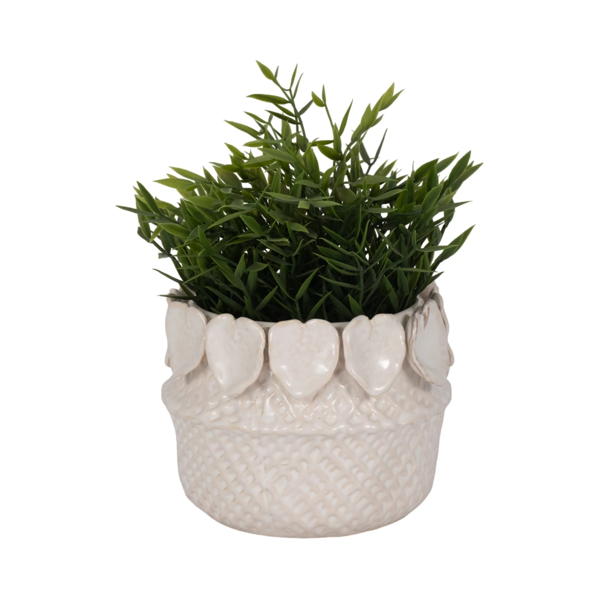 7" Leaf Applique Woven Planter, Cream - Image 2