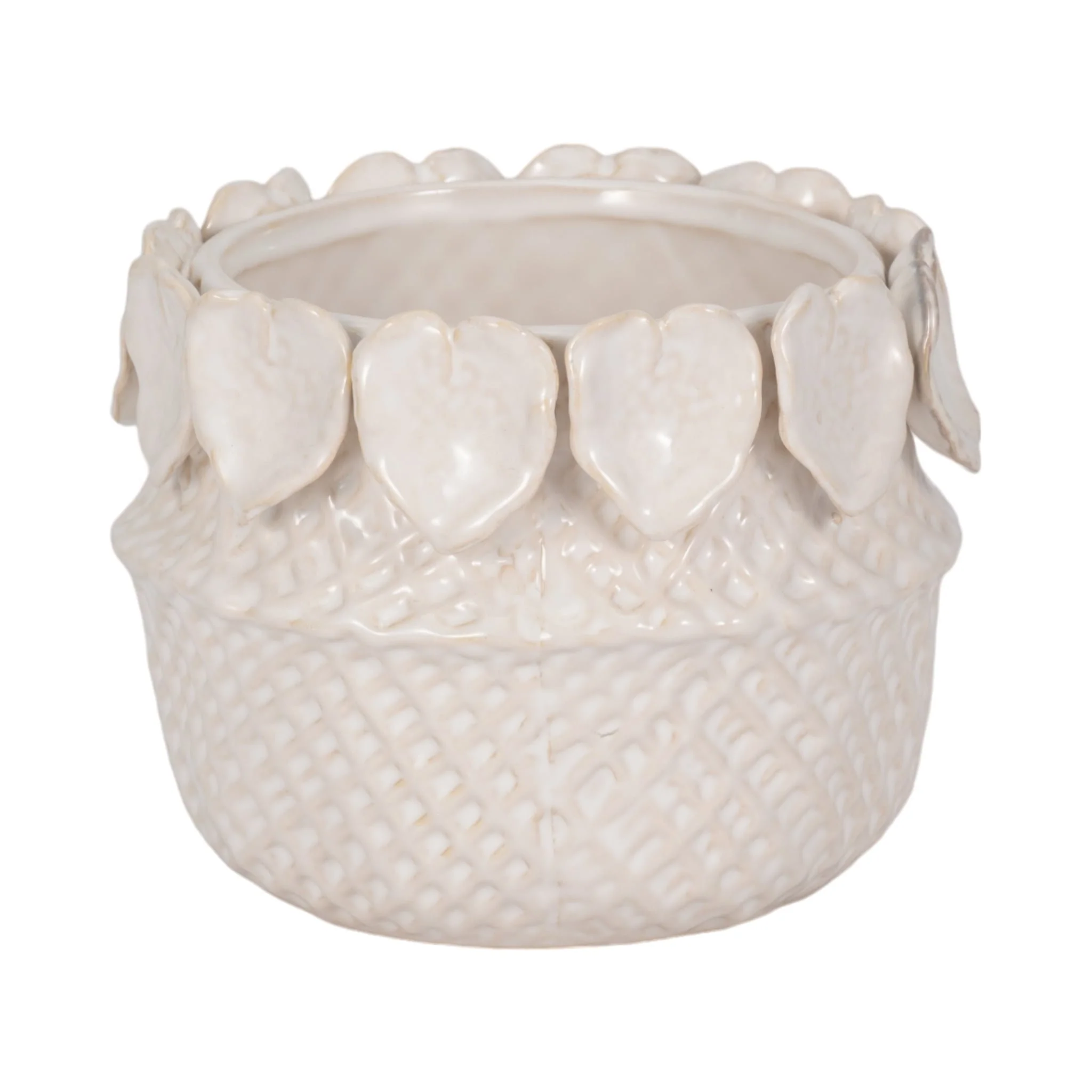 7" Leaf Applique Woven Planter, Cream - Image 3