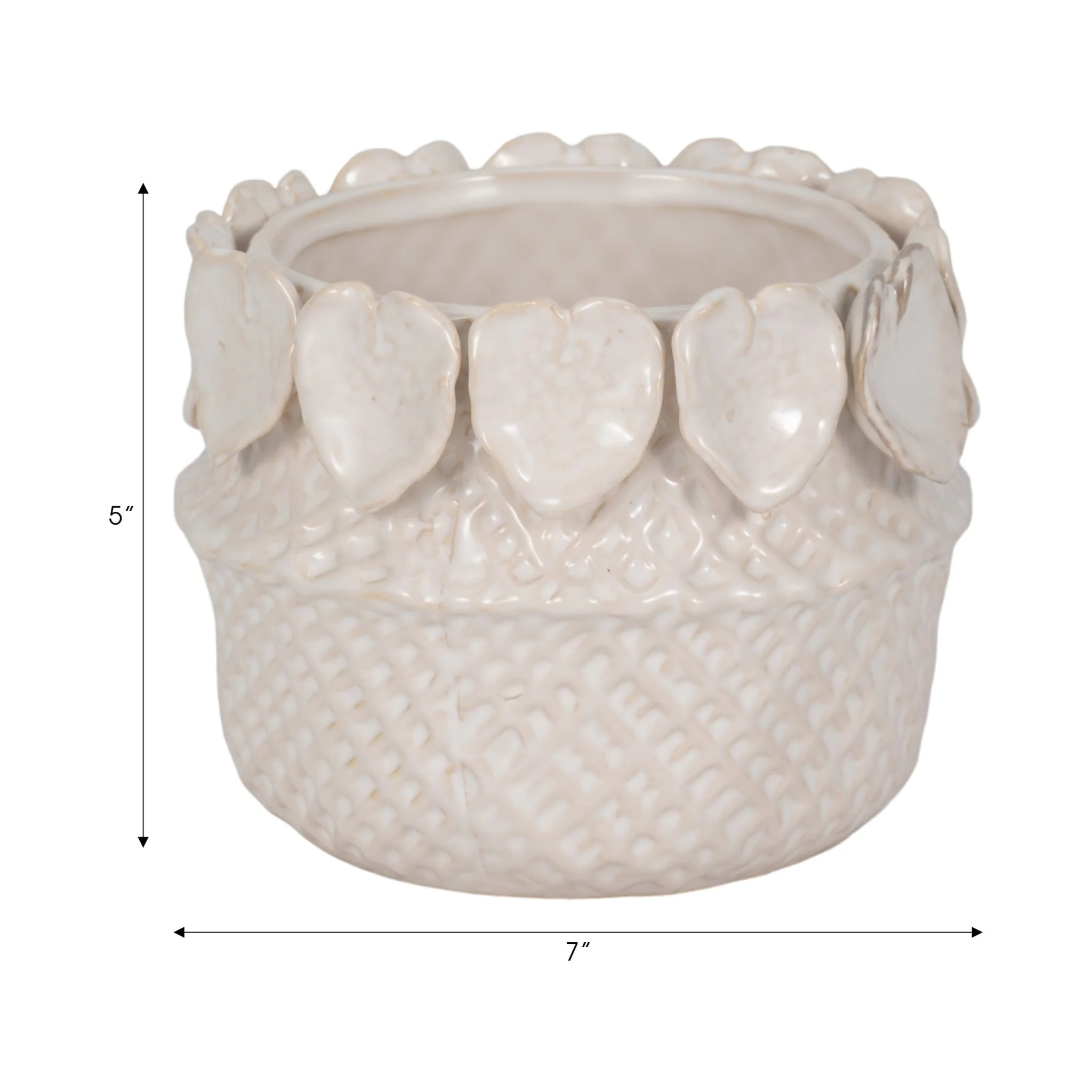 7" Leaf Applique Woven Planter, Cream - Image 8