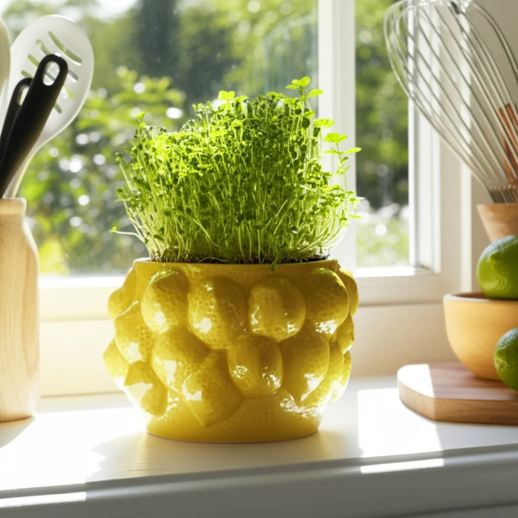 7" Lemons Flower Pot, Yellow - Image 10