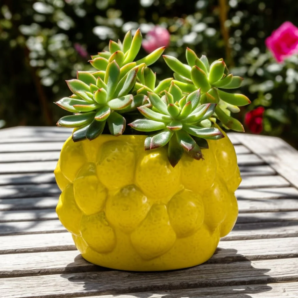 7" Lemons Flower Pot, Yellow - Image 11