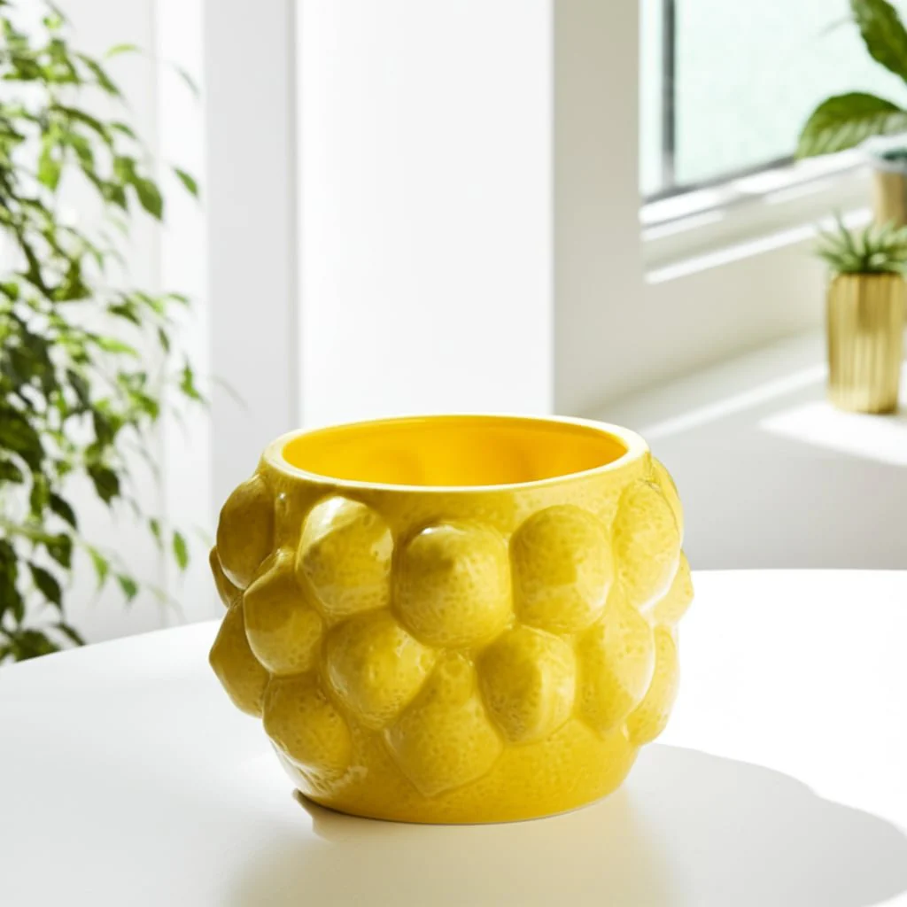 7" Lemons Flower Pot, Yellow - Image 12