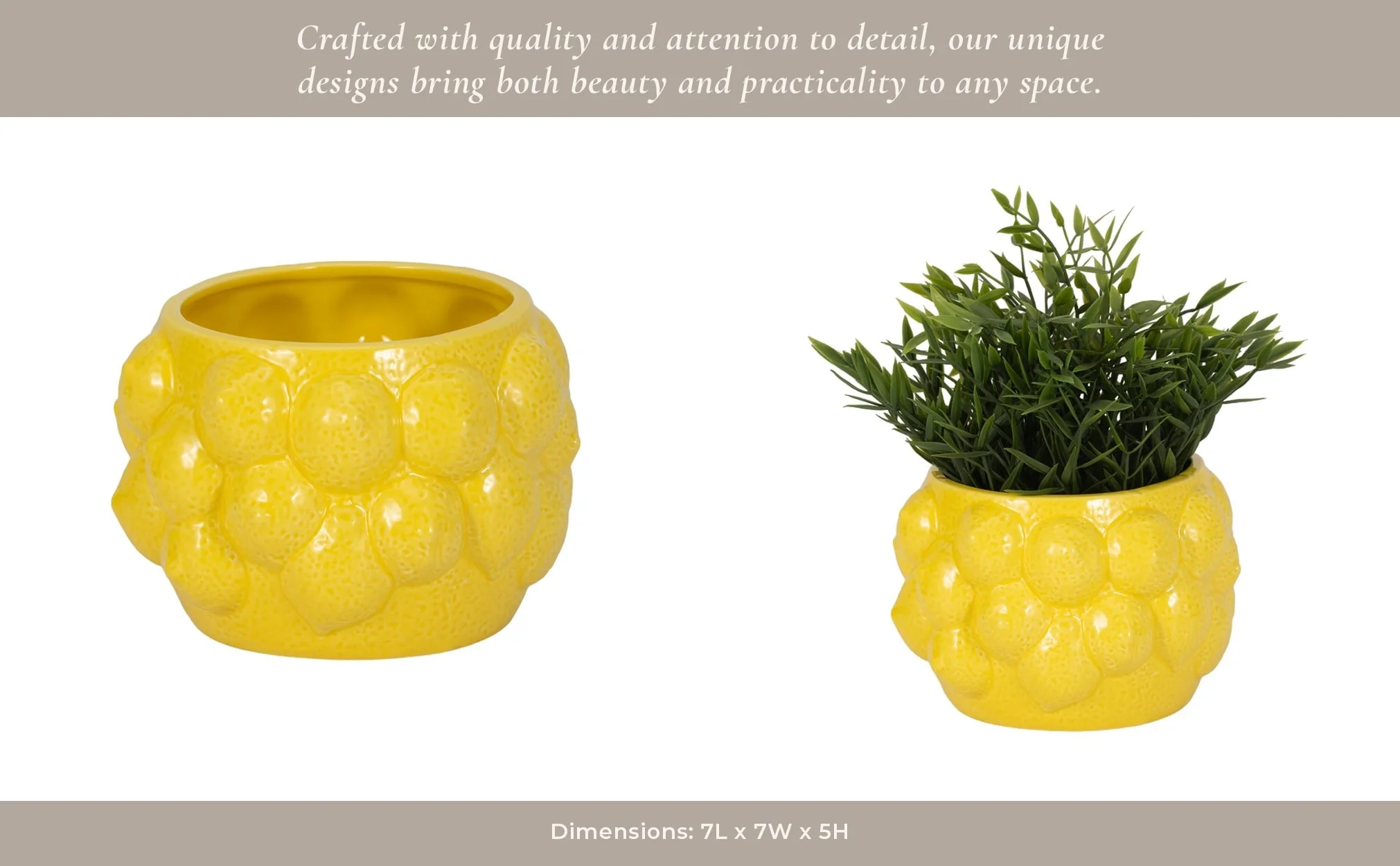 7" Lemons Flower Pot, Yellow - Image 13