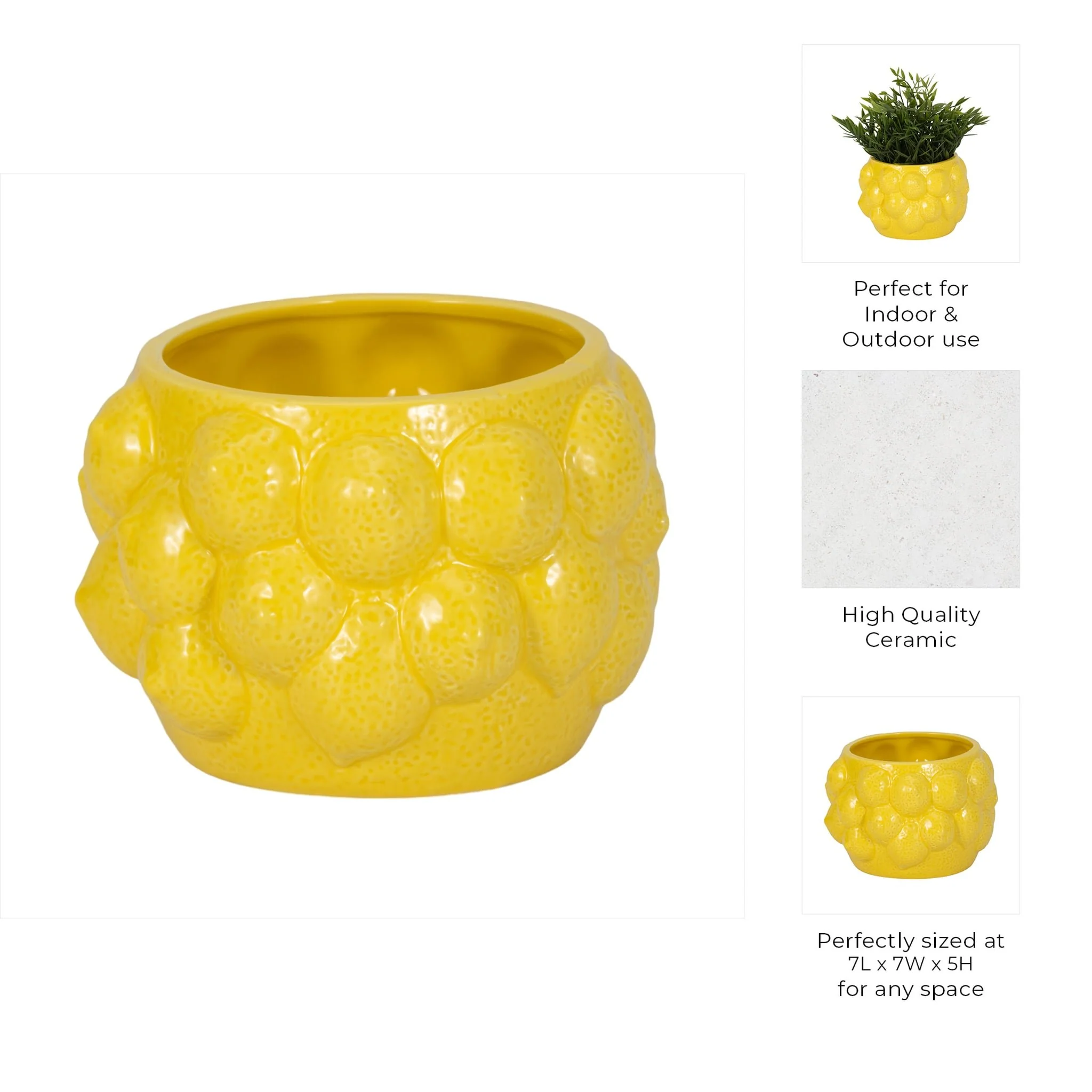 7" Lemons Flower Pot, Yellow - Image 8
