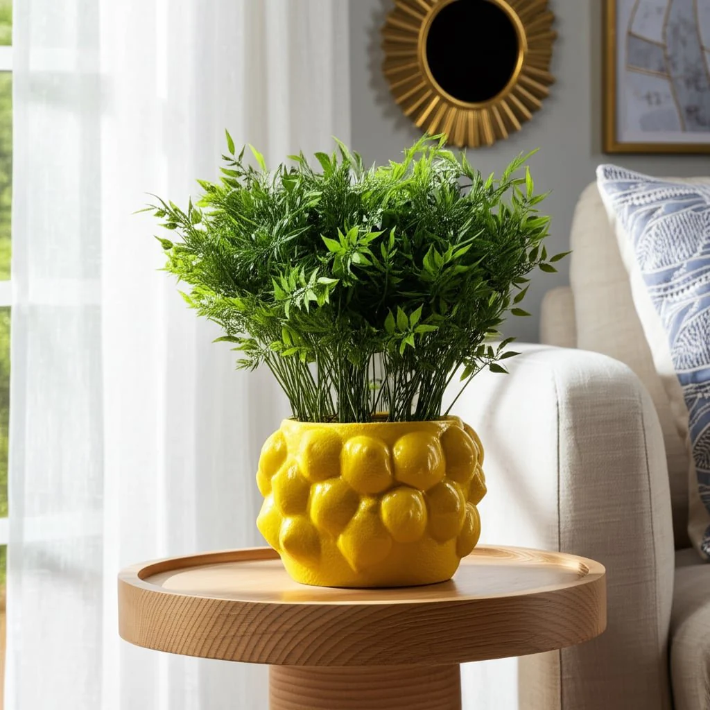7" Lemons Flower Pot, Yellow - Image 9