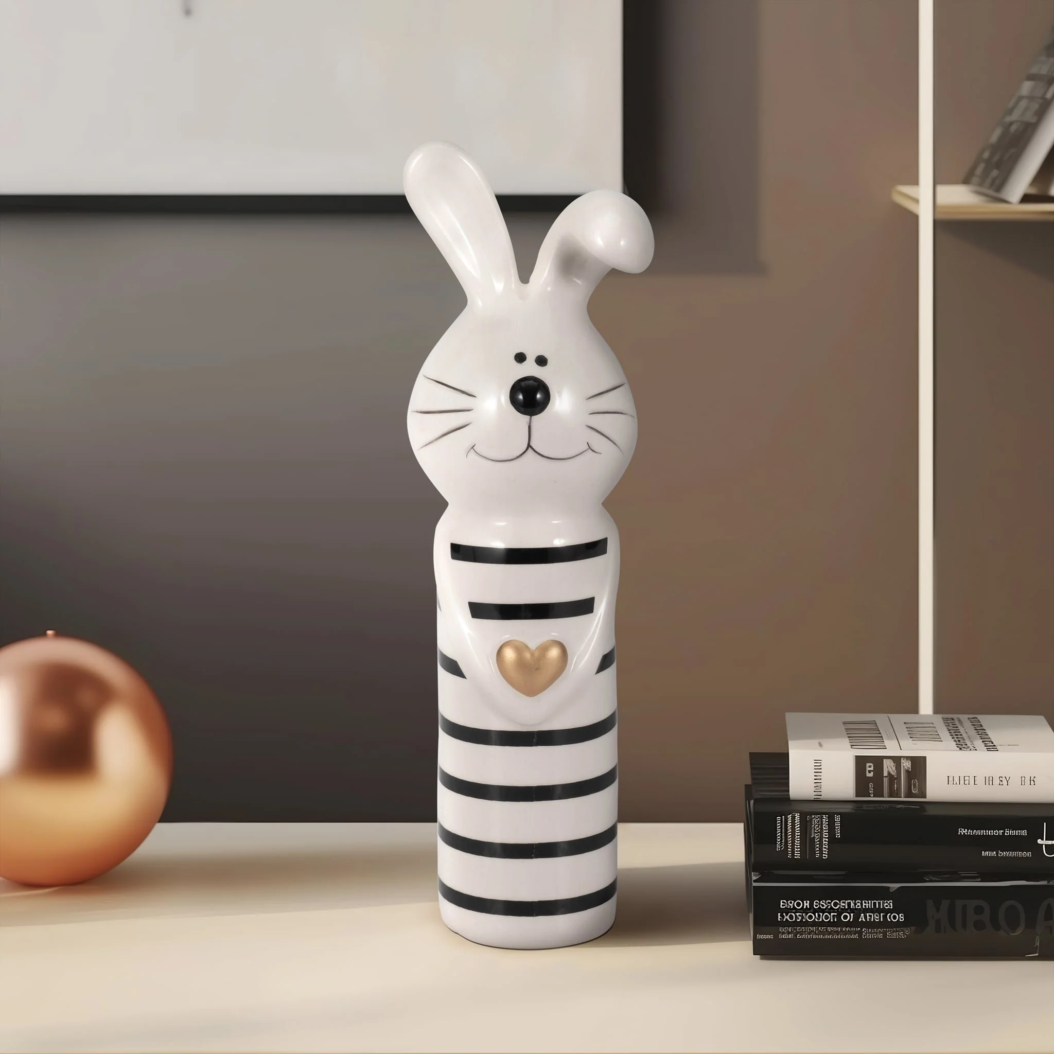 7" Lines Bunny With Gold Heart, White/black - Image 11