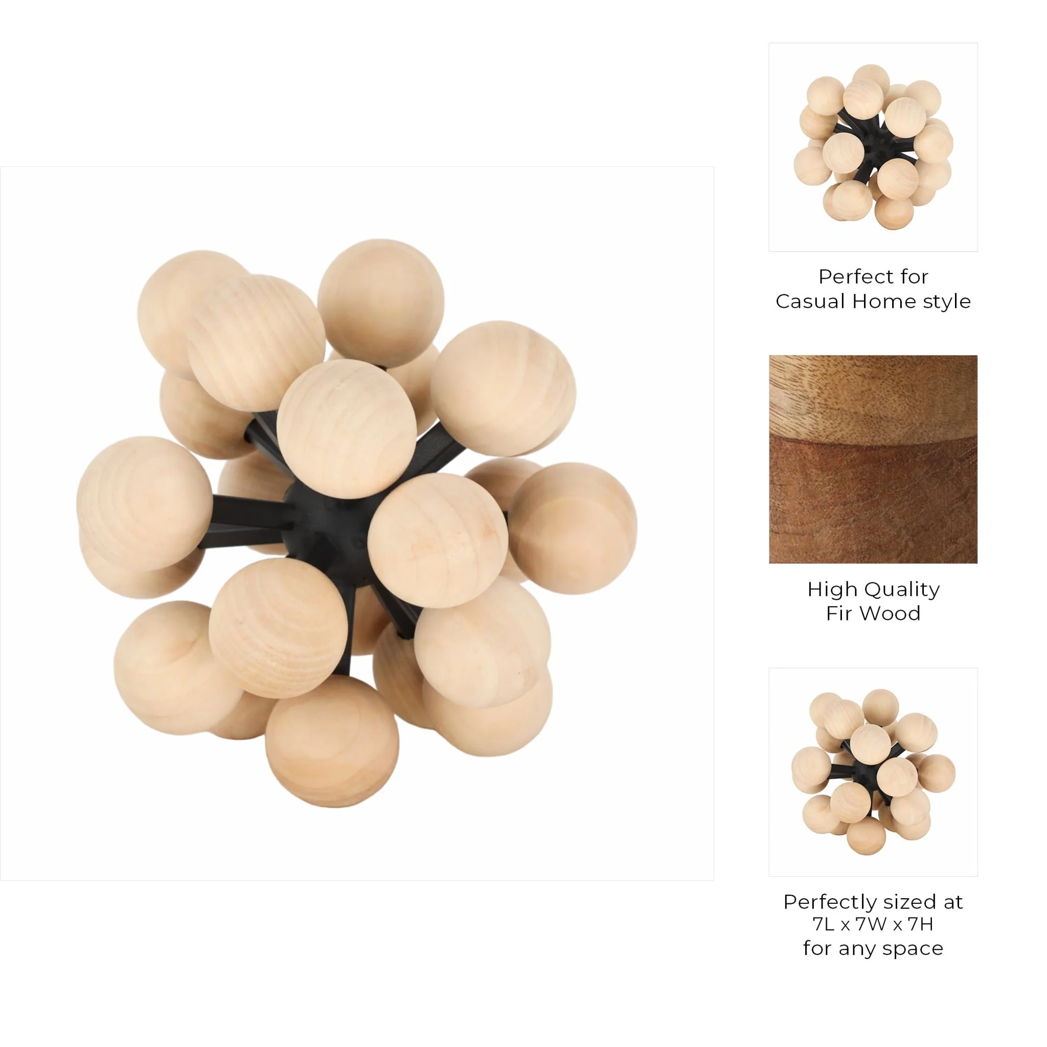 7" Orb With Wooden Knobs, Black/natural - Image 7