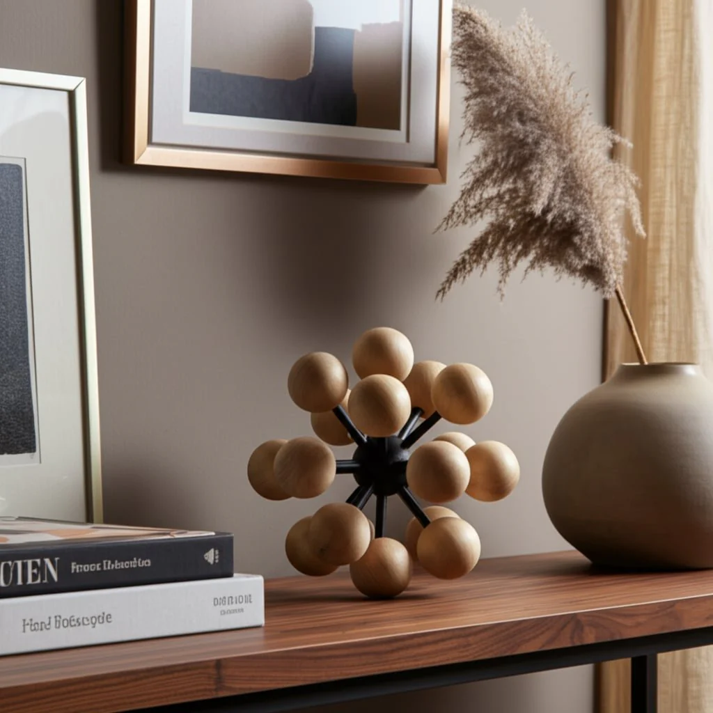 7" Orb With Wooden Knobs, Black/natural - Image 8