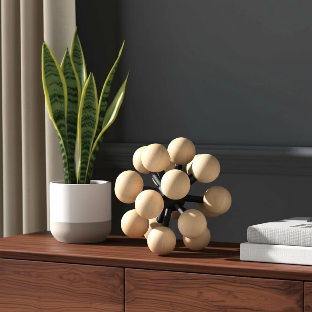 7" Orb With Wooden Knobs, Black/natural - Image 9