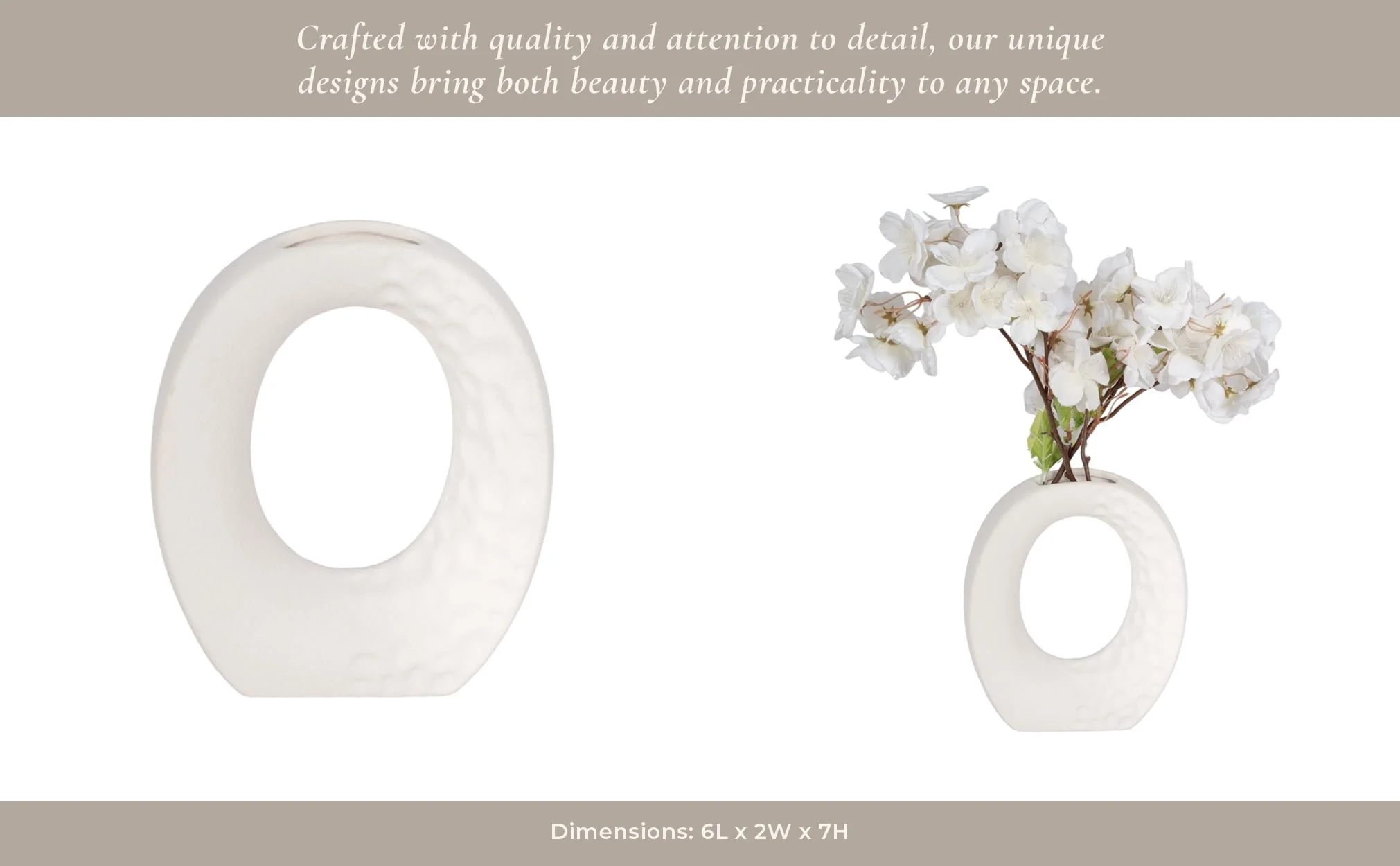7" Rough Finish Open Cut-out With Vase Opening, Wh - Image 12