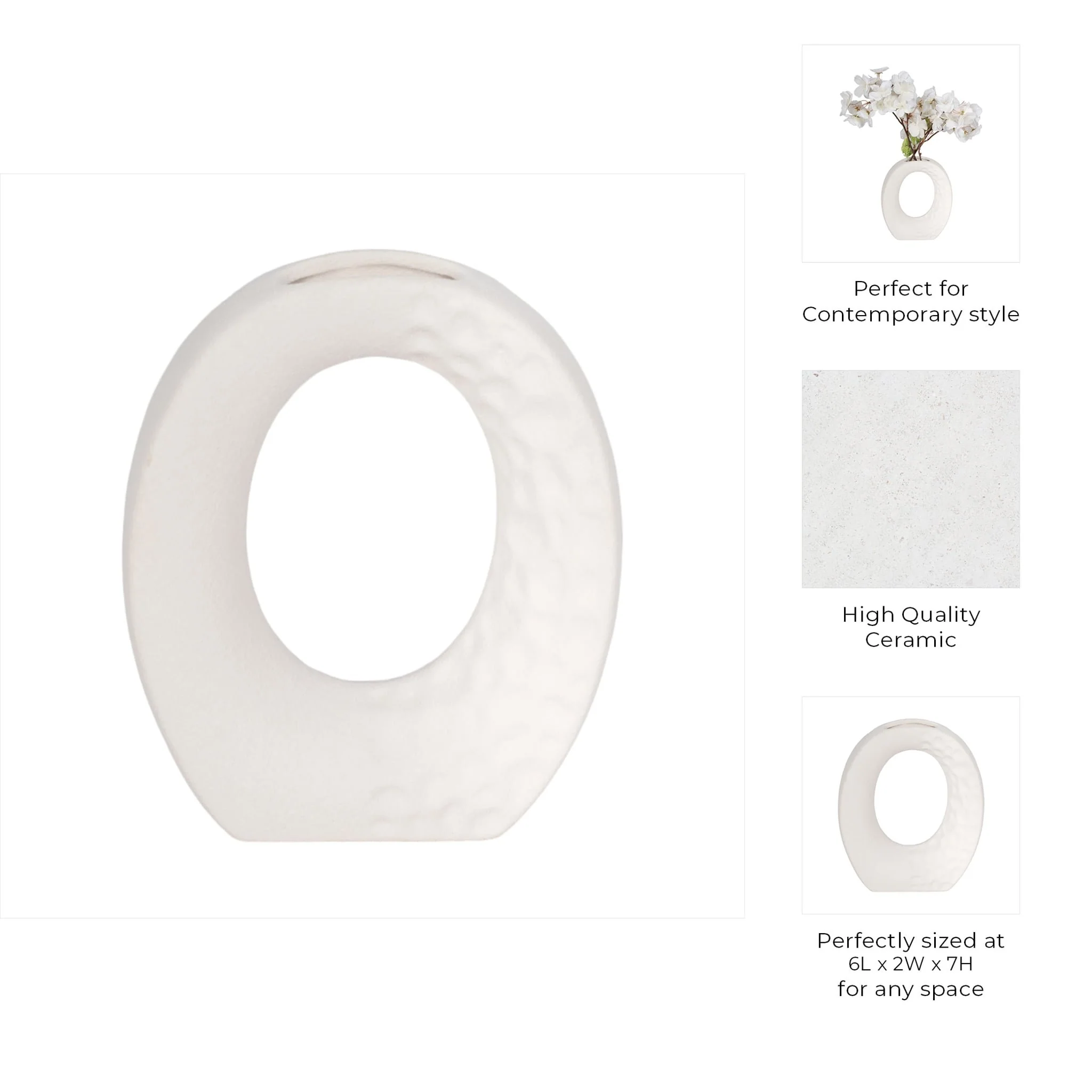 7" Rough Finish Open Cut-out With Vase Opening, Wh - Image 9