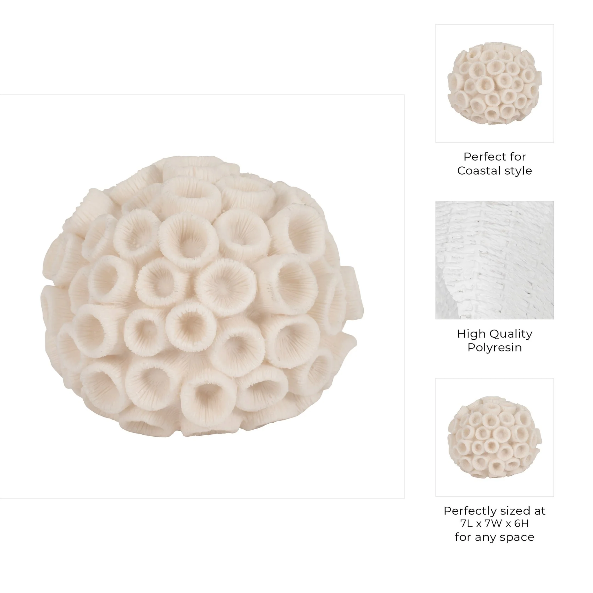 7" Round Coral Orb, Ivory - Image 8