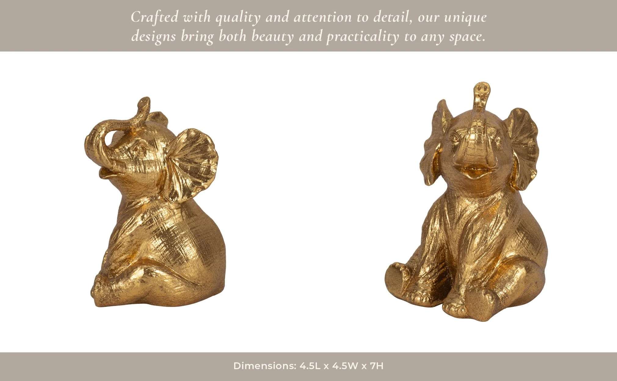 7" Sitting Elephant, Gold - Image 11