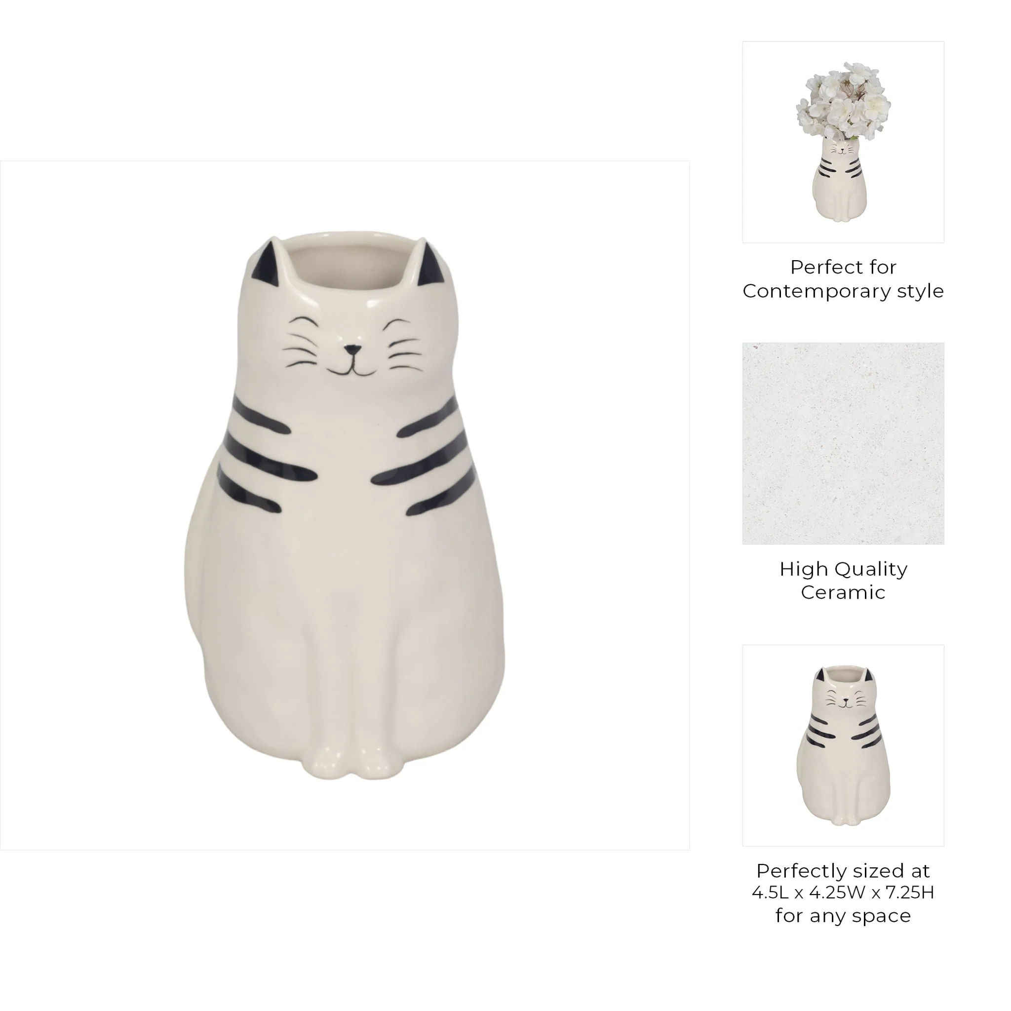 7" Sitting Pretty Kitty With Vase Opening, White/b - Image 10