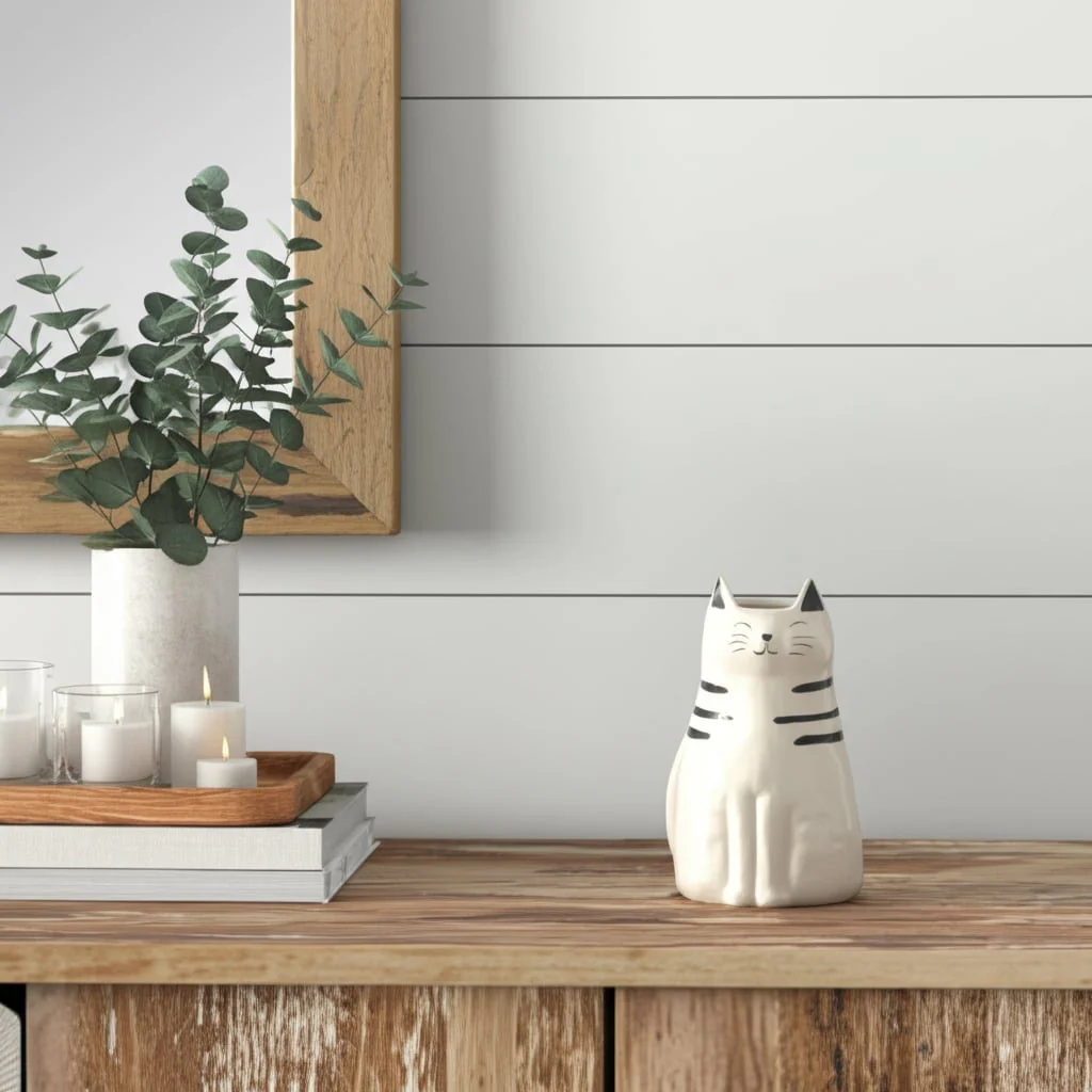 7" Sitting Pretty Kitty With Vase Opening, White/b - Image 11