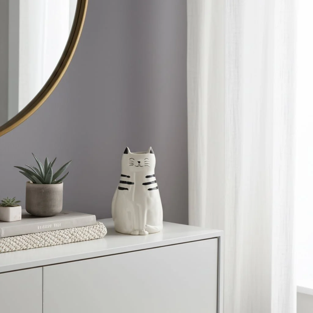 7" Sitting Pretty Kitty With Vase Opening, White/b - Image 12