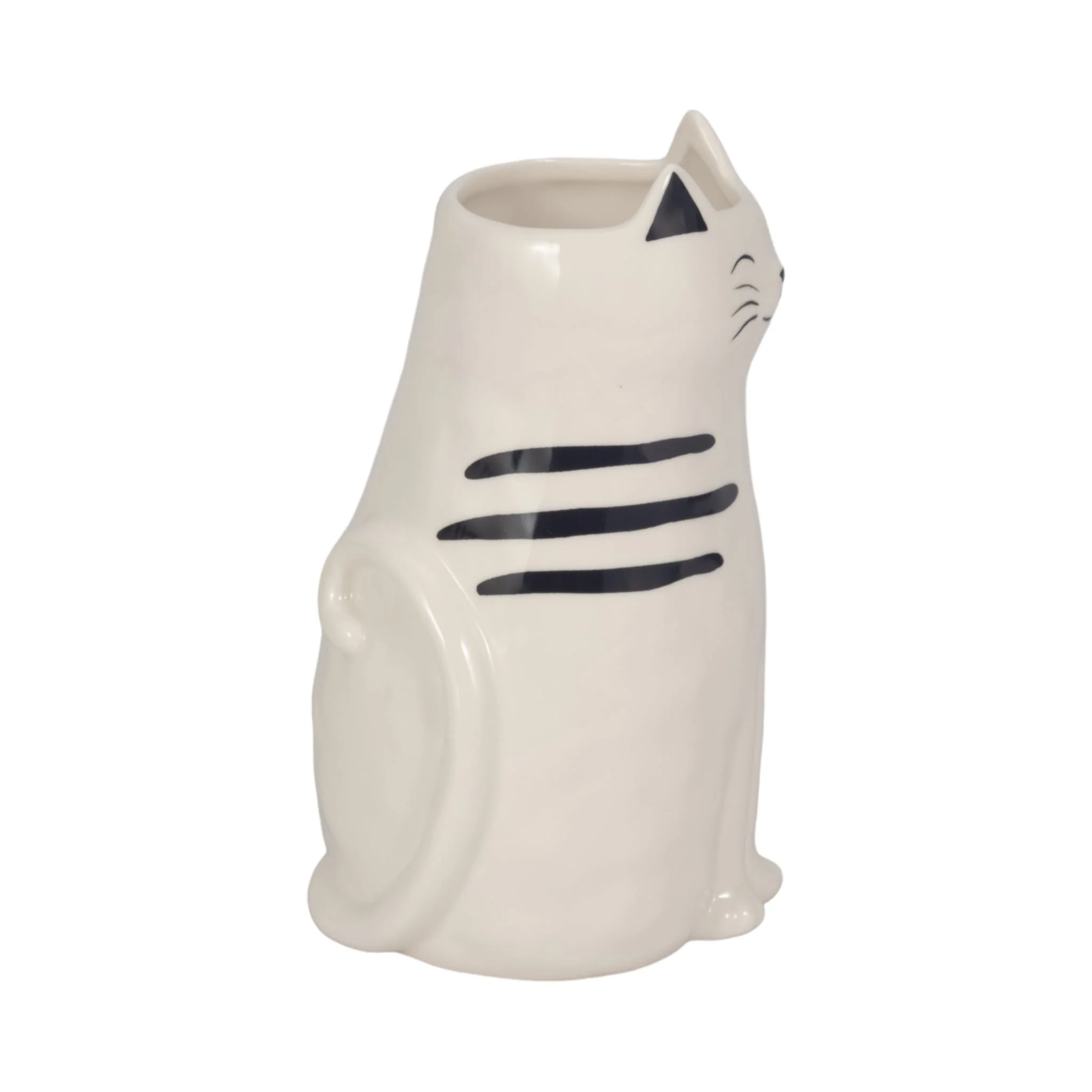 7" Sitting Pretty Kitty With Vase Opening, White/b - Image 4