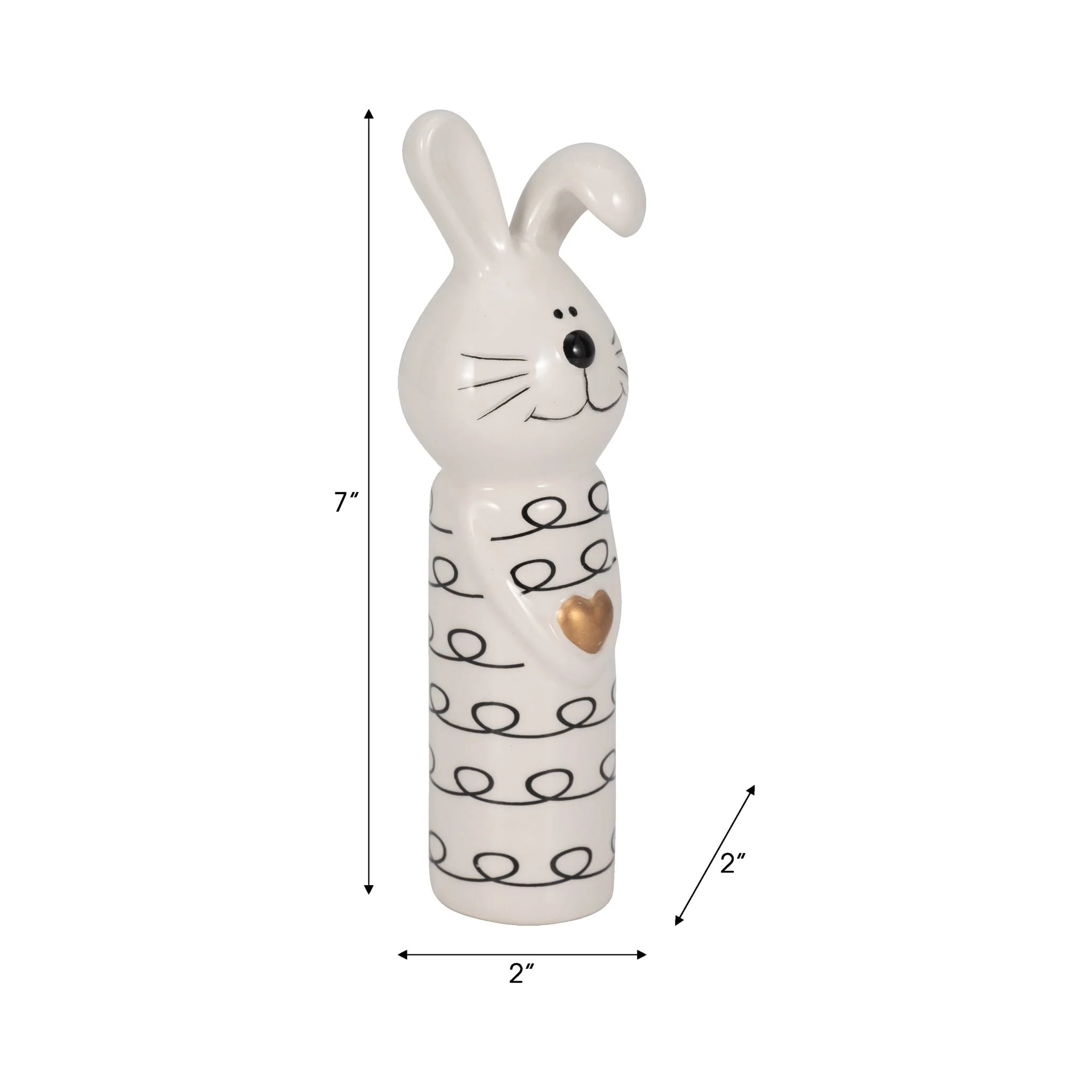 7" Squiggly Bunny With Gold Heart, White/black - Image 9