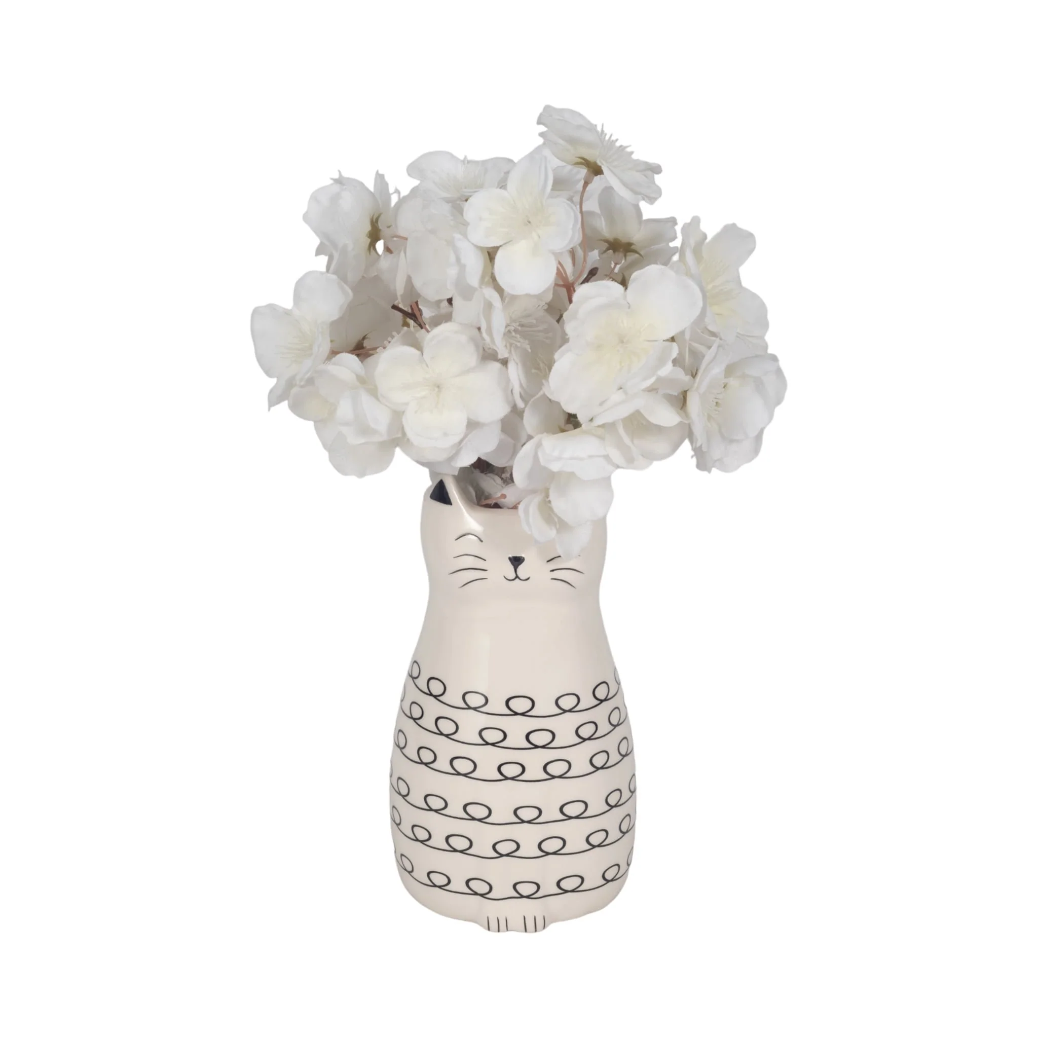 7" Squiggly Kitty With Vase Opening, White/black - Image 2