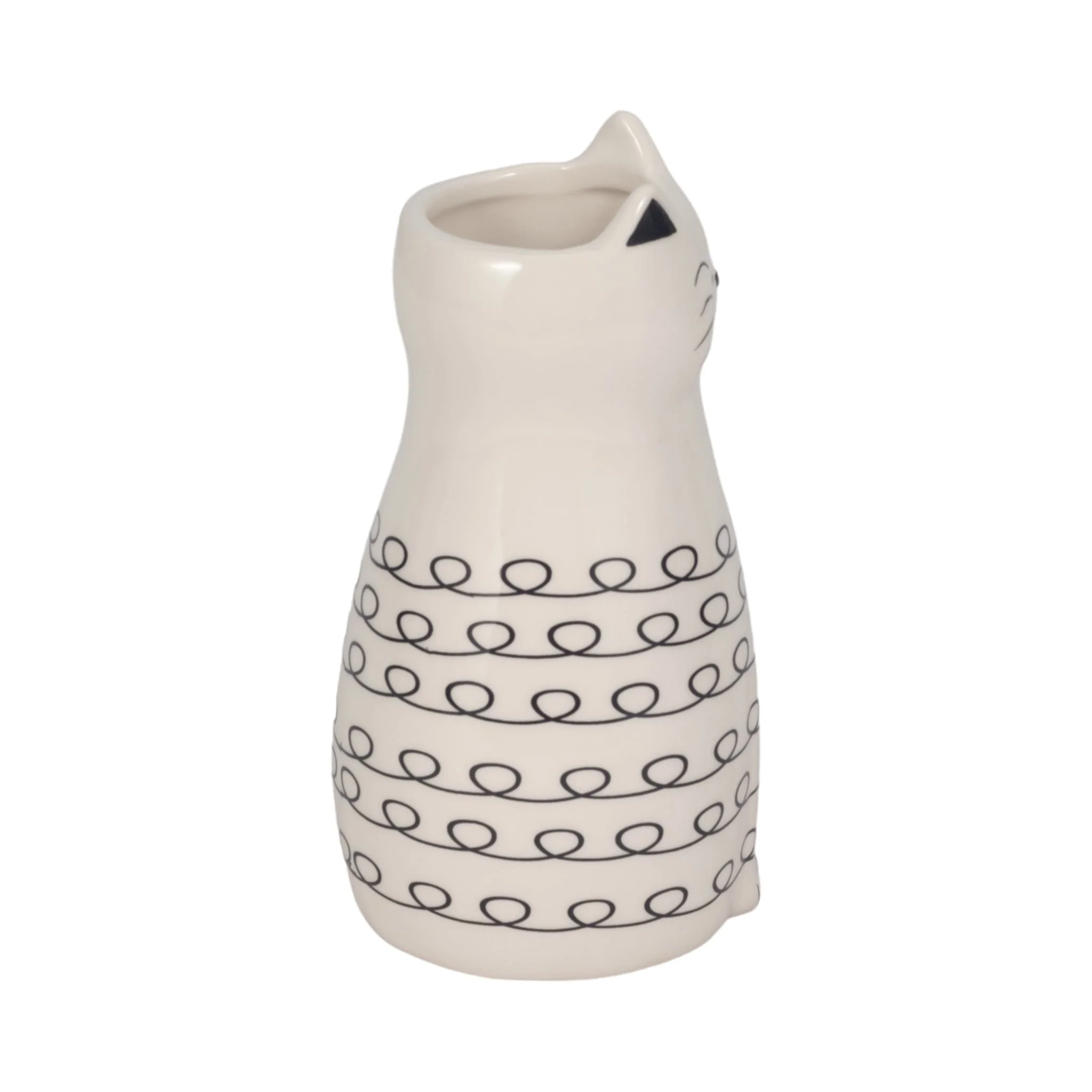 7" Squiggly Kitty With Vase Opening, White/black - Image 4