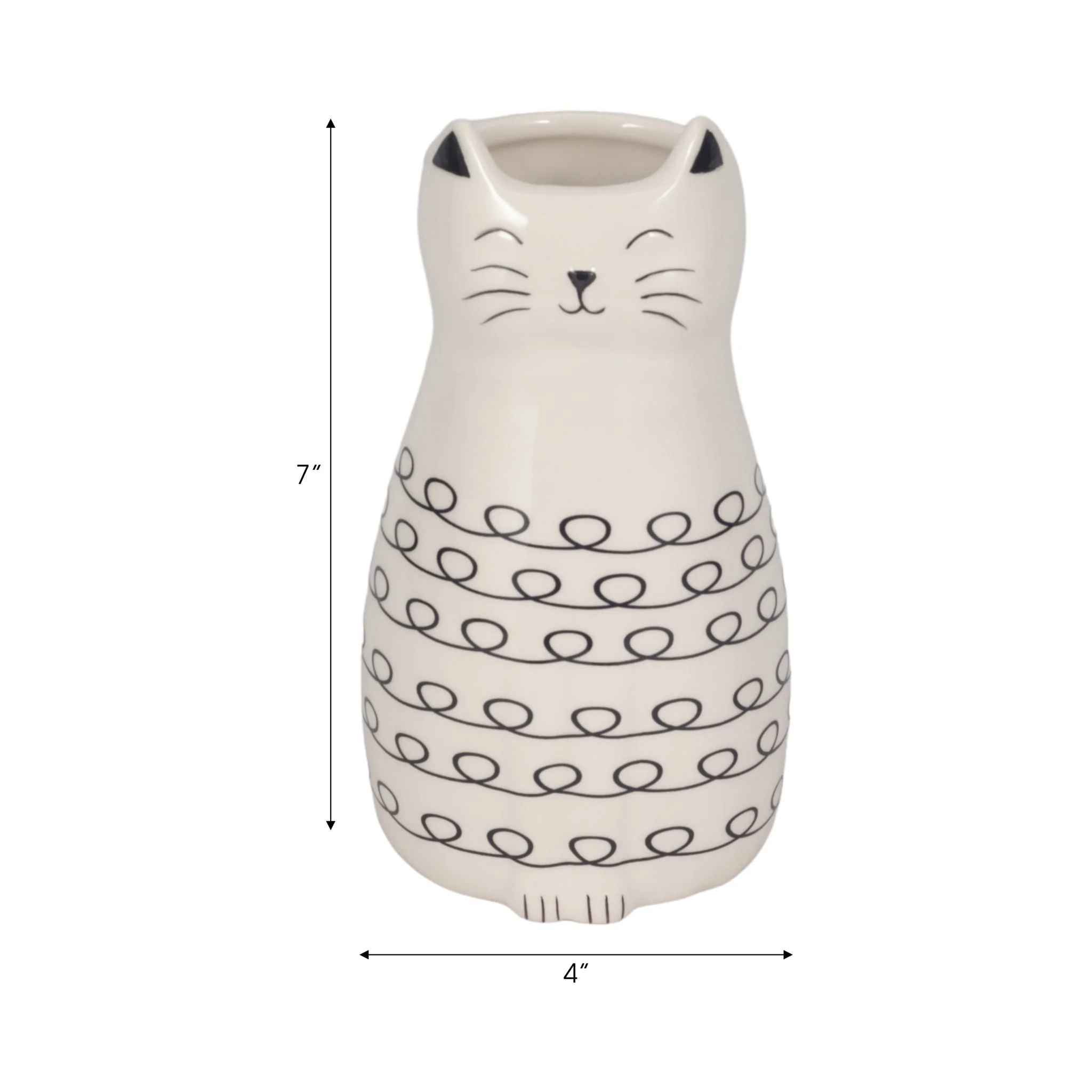 7" Squiggly Kitty With Vase Opening, White/black - Image 9
