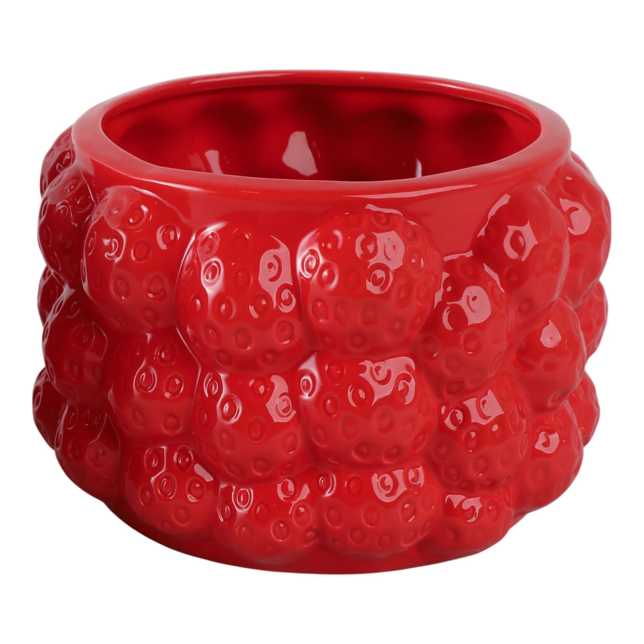 7" Strawberries Flower Pot, Red - Image 2