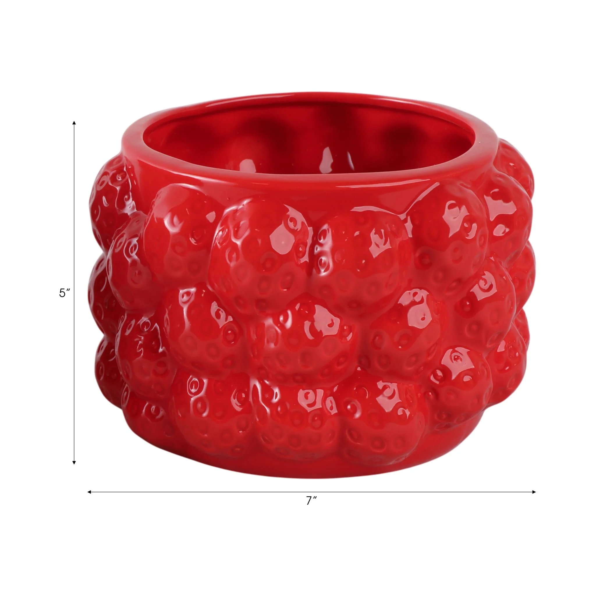 7" Strawberries Flower Pot, Red - Image 7