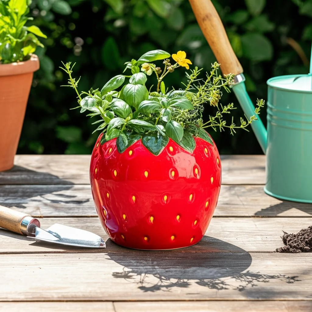 7" Strawberry Planter, Red/green - Image 10
