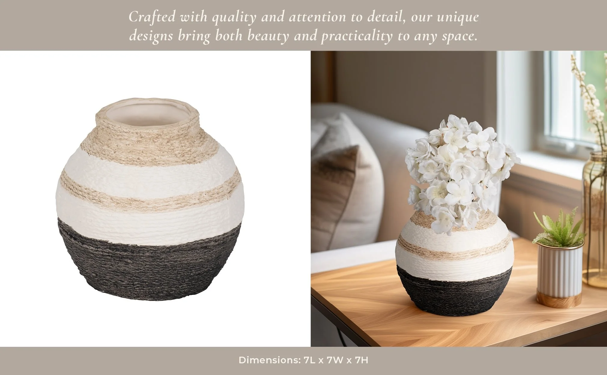 7" Striped Woven Textured Vase, Multi - Image 10