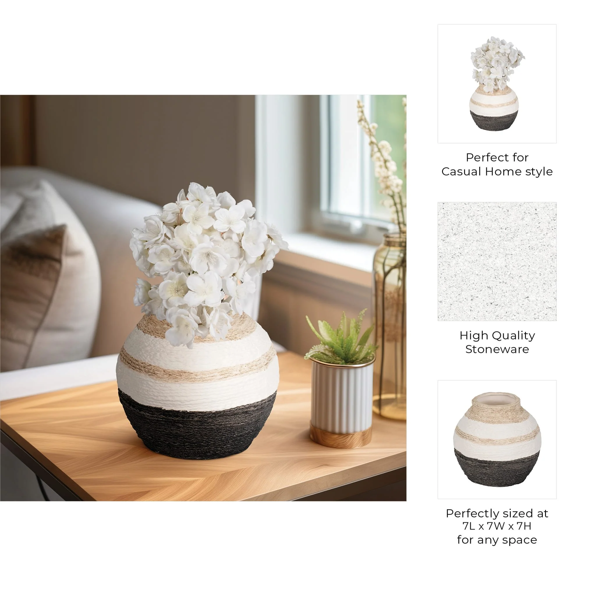 7" Striped Woven Textured Vase, Multi - Image 8