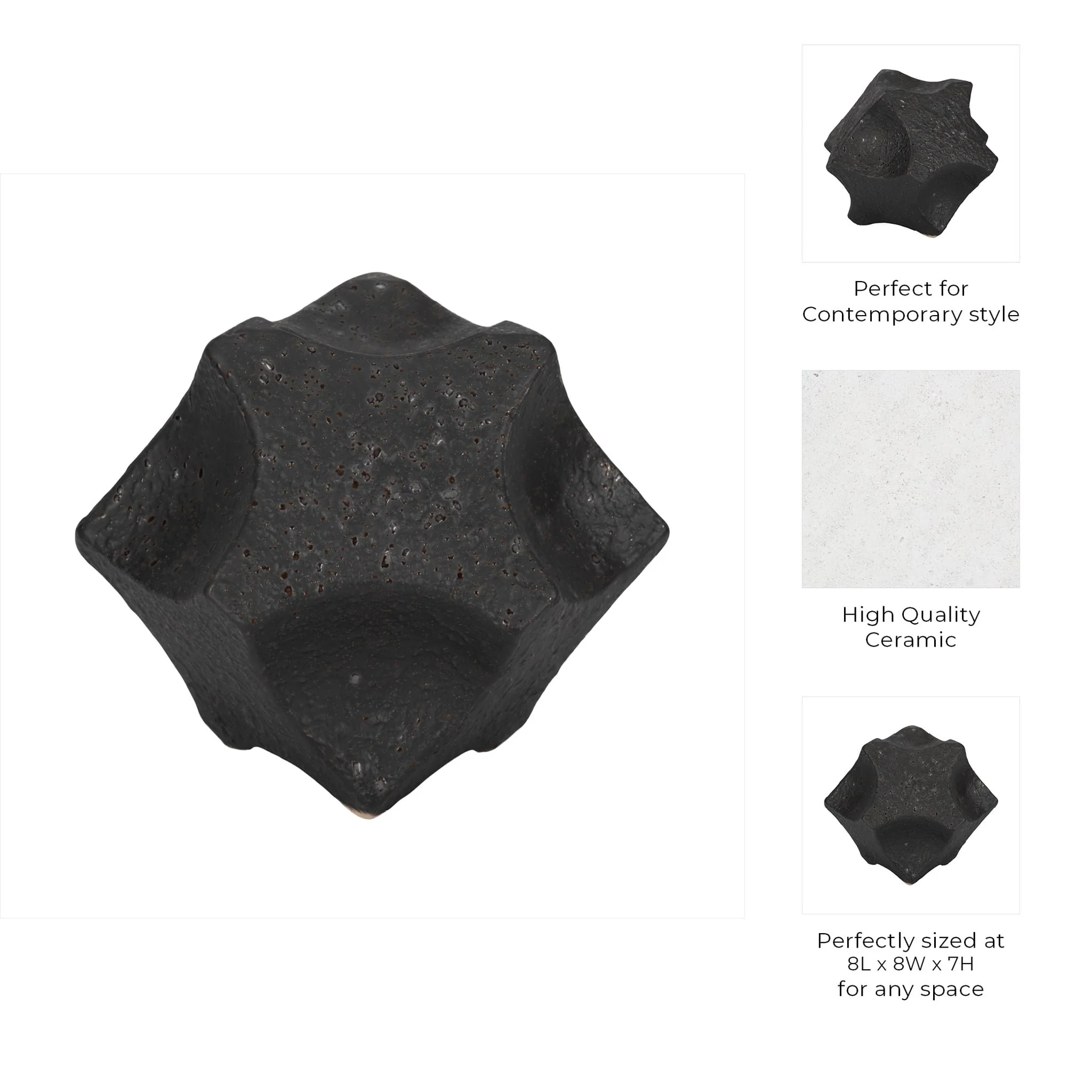 7" Textured Geometric Orb, Black - Image 9