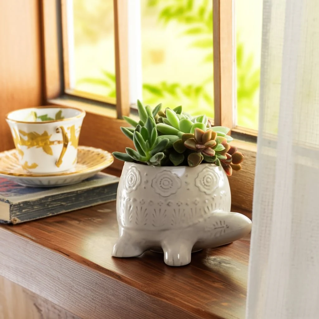 7" Turtle Planter, White - Image 13