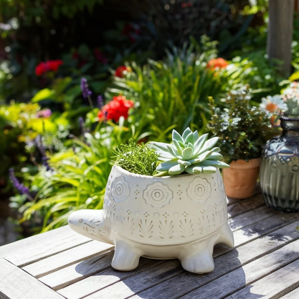 7" Turtle Planter, White - Image 14