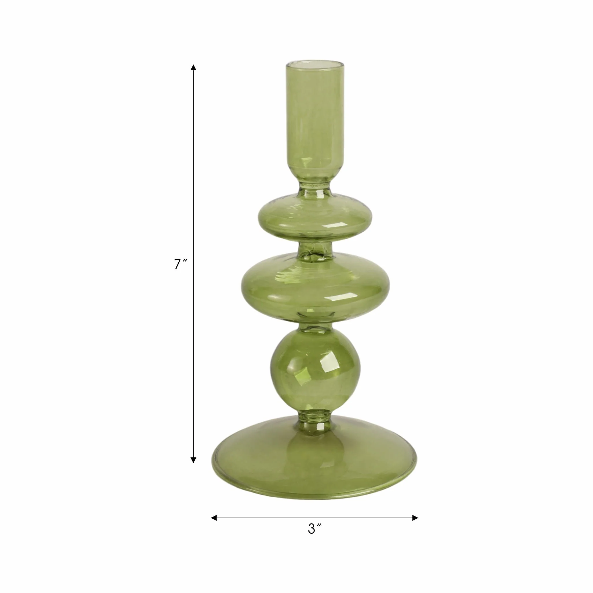 7" Vintage Glass Taper Candle Holder, Olive - Image 2