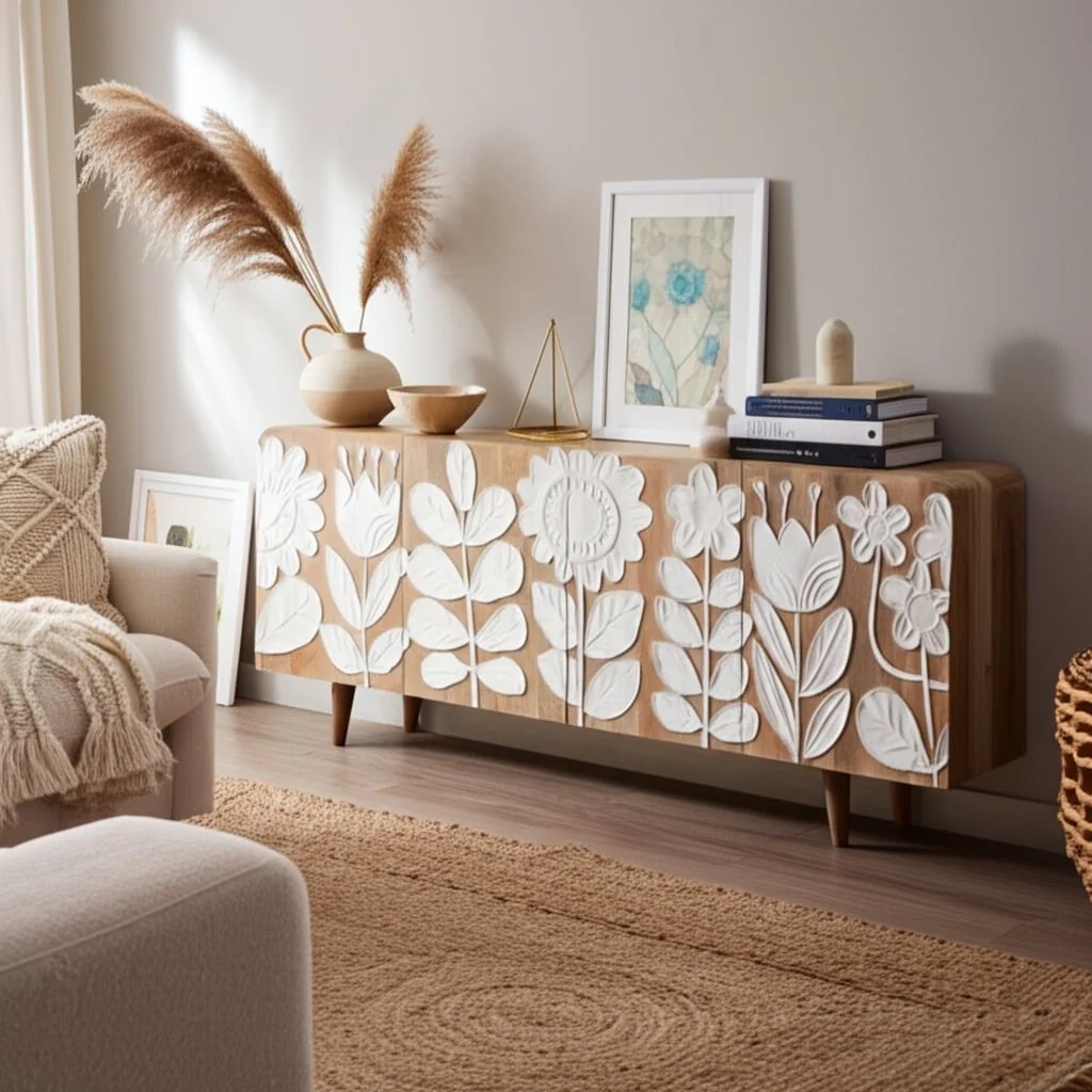 70x30" Flower Field Applique Cabinet, Natural/wht - Image 12