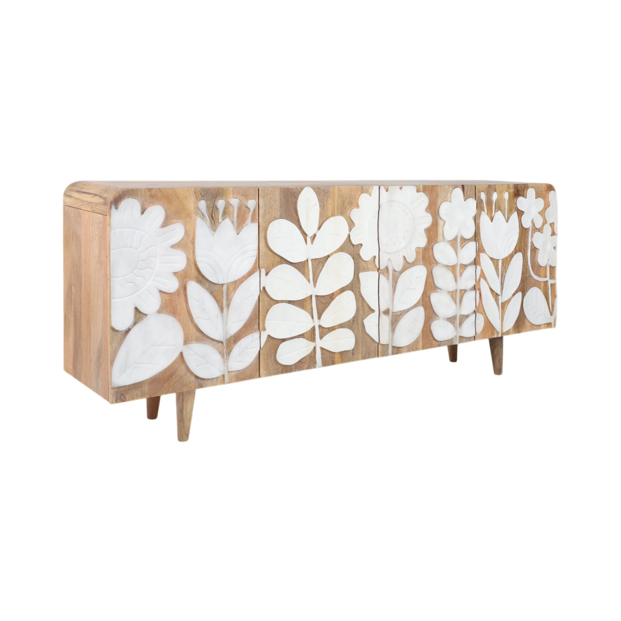 70x30" Flower Field Applique Cabinet, Natural/wht - Image 2