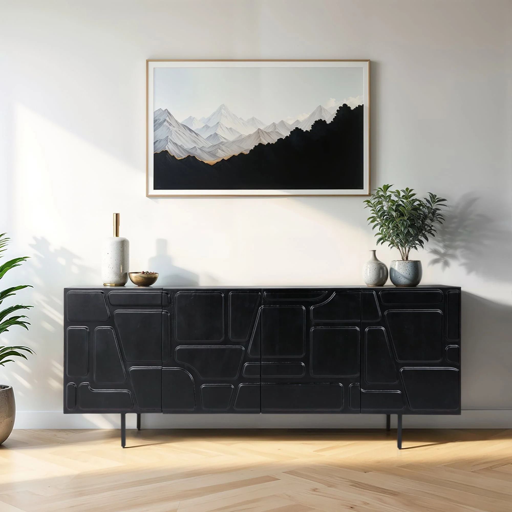 70x30" Geo Modern 4-door Cabinet, Black - Image 10