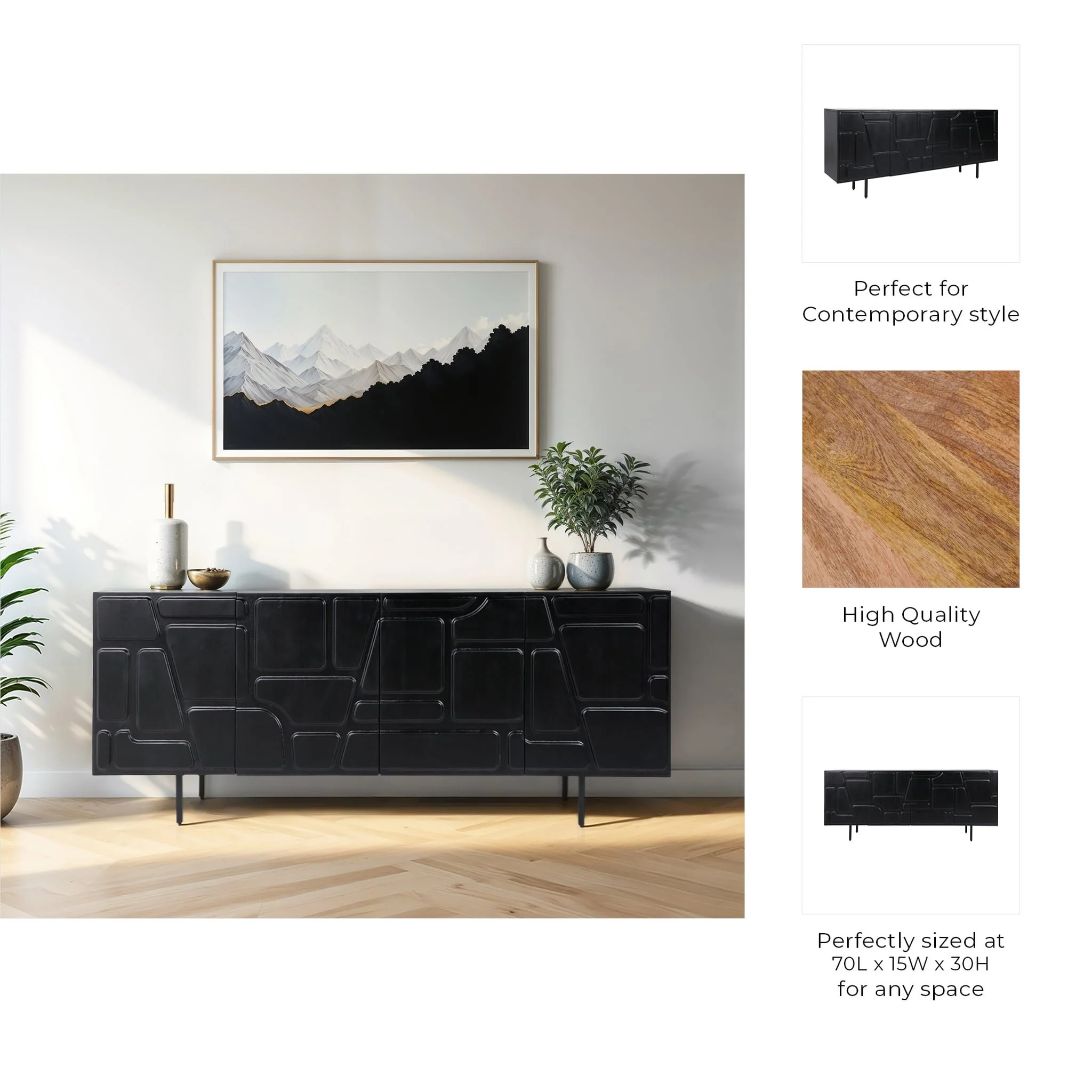 70x30" Geo Modern 4-door Cabinet, Black - Image 9